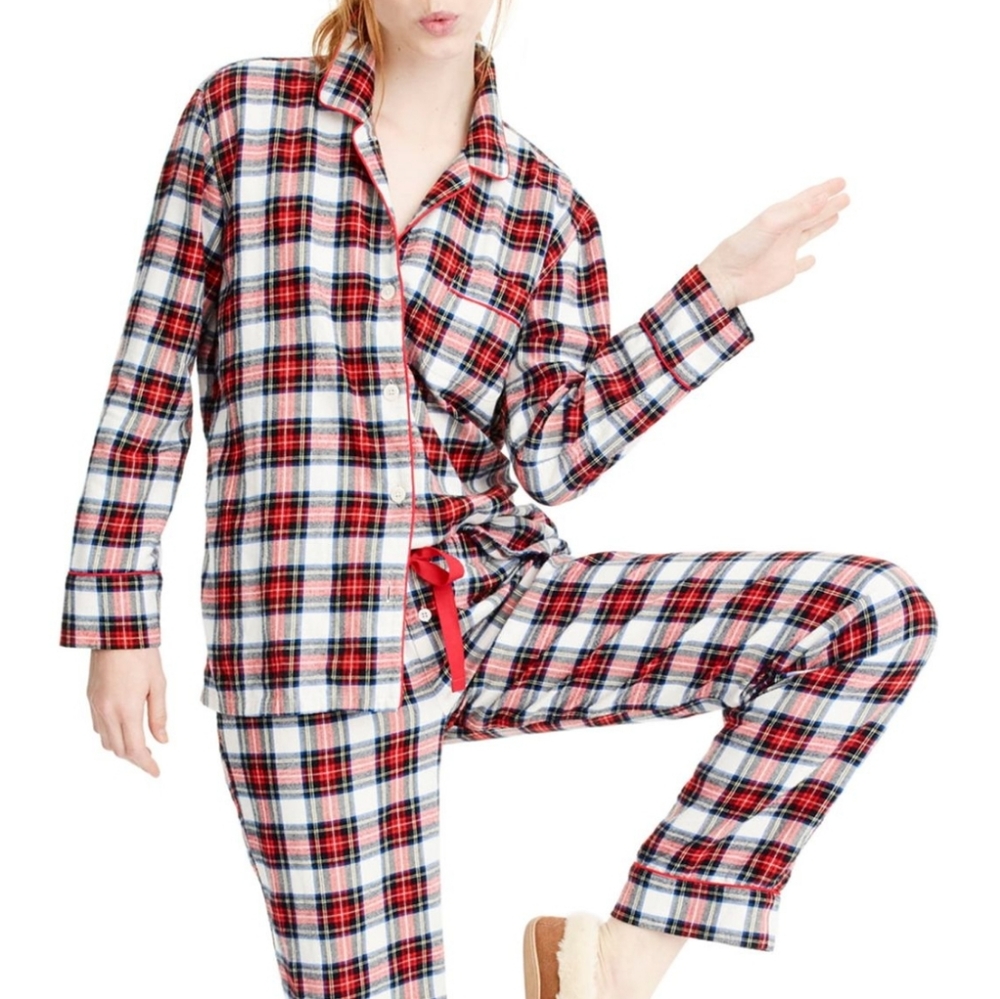 J.Crew Flannel Pajama Set White Red Plaid NWT